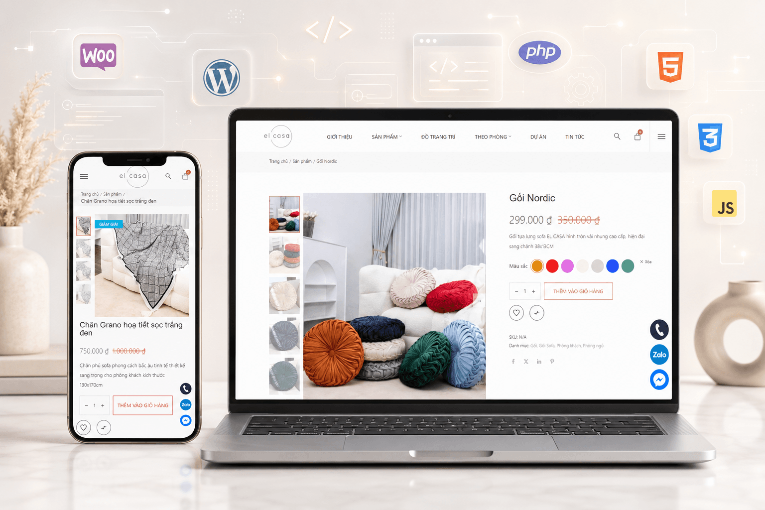 WooCommerce home decor storefront with optimized layout on desktop and mobile