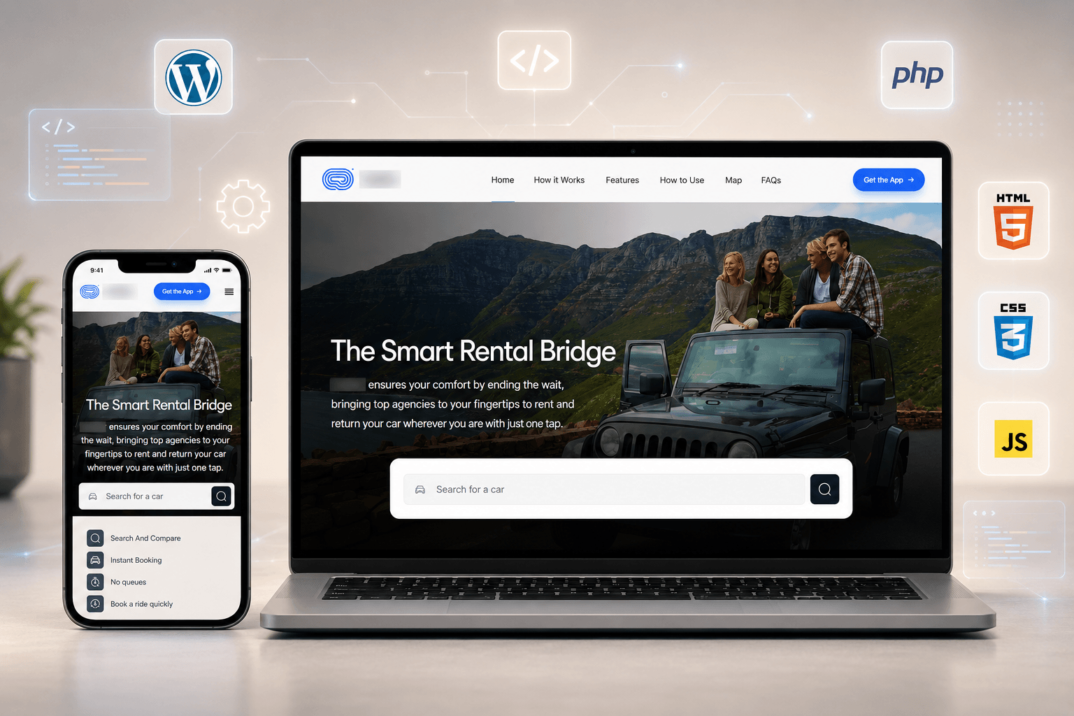 Elementor rental services landing pages with Swiper sections on desktop and mobile